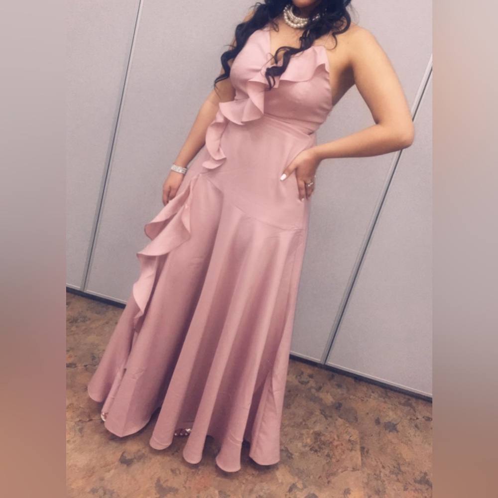 Blush Pink Elegant Ruffle Prom Dress